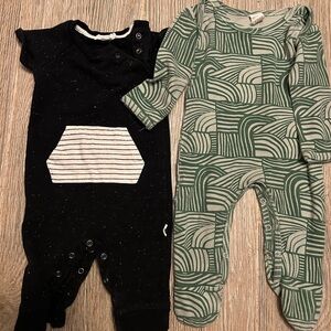 kate quinn Black One-Piece Footie with Striped Pocket